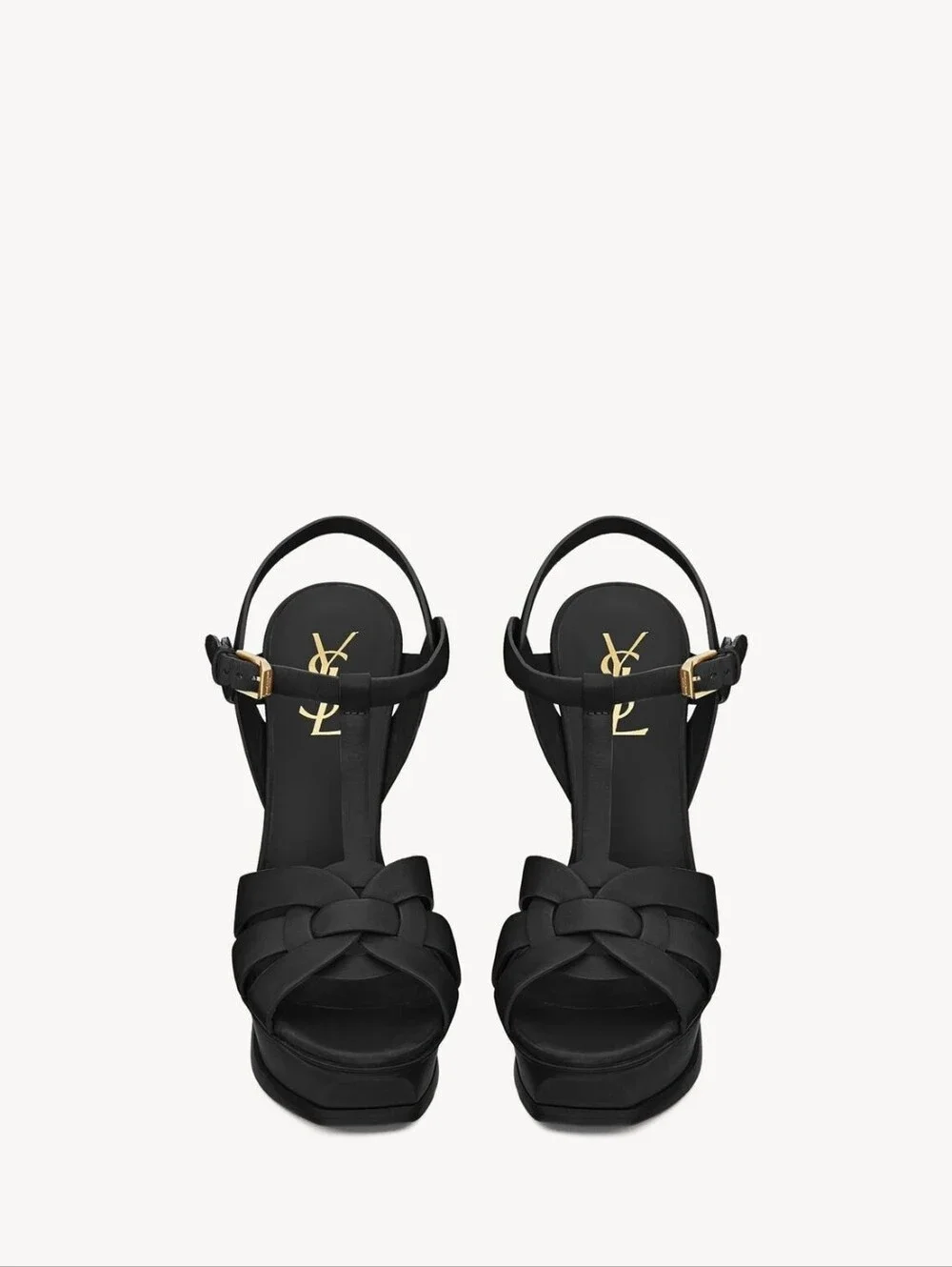 Saint Laurent Black Braided Platform Sandals with Gold-tone Buckles - Picture 1 of 13